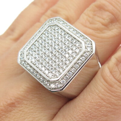 925 Sterling Silver Pave C Z Domed Ring Size 9.25