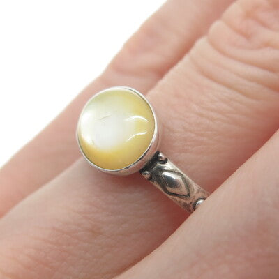 CAROLYN POLLACK 925 Sterling Silver Vintage Real MOP Oxidized Ring Size 8.25
