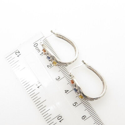 925 Sterling Silver Multi-Color Sapphire Gemstone Hinged Hoop Earrings