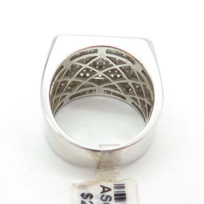 925 Sterling Silver Pave C Z Domed Ring Size 11