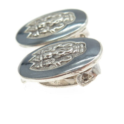 925 Sterling Silver Antique Art Deco SIAM Tribal Clip On Earrings