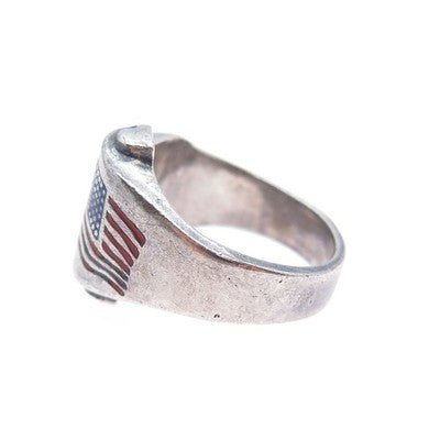 925 Sterling Silver Antique WWII DG Enamel US Army Corp Oxidized Ring Size 9.25