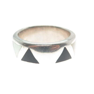 CHAPAL ZENRAY 925 Sterling Silver Vintage Real MOP & Black Onyx Ring Size 8.25