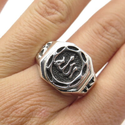925 Sterling Silver Vintage Muslims Allah Religious Ring Size 11.25