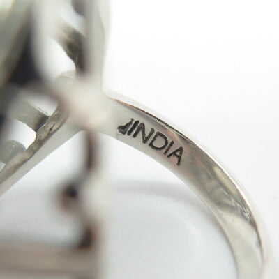 NICKY BUTLER 925 Sterling Silver Vintage Moonstone Gem Greek Maze Ring Size 6