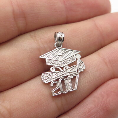 925 Sterling Silver 2017 Graduation Academic Cap & Diploma Pendant