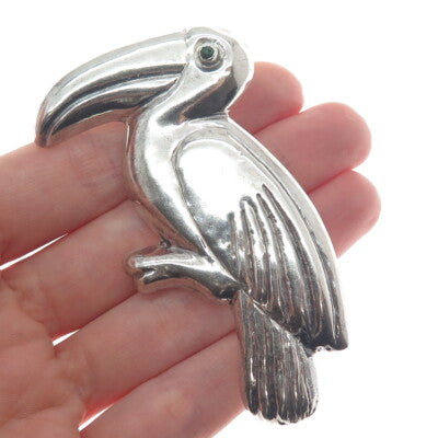 925 Sterling Silver Vintage Mexico Toucan Bird Oxidized Pin Brooch