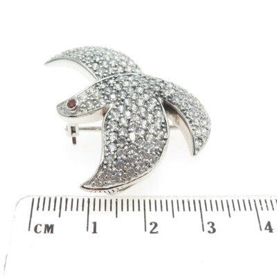 925 Sterling Silver Real Red Garnet Gemstone & C Z Dove of Peace Pin Brooch