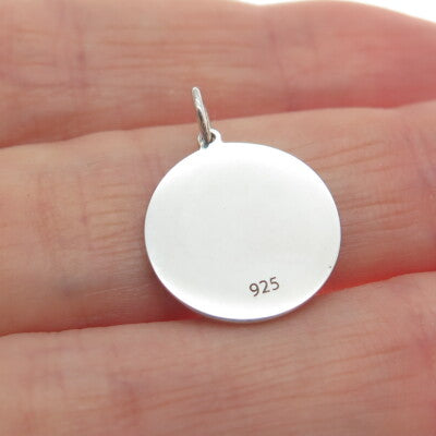 925 Sterling Silver Blue Enamel Aries Zodiac Sign Minimalist Round Charm Pendant