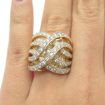 925 Sterling Silver Gold Plated C Z Multi-Row Interlocked Ring Size 6.25