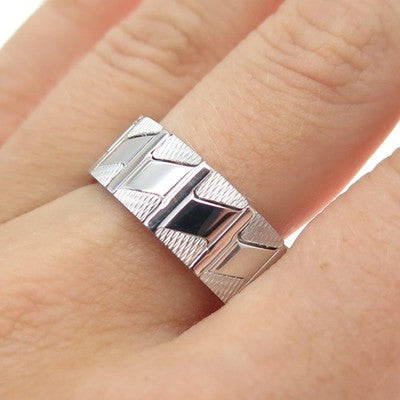 NEOS 925 Sterling Silver Textured Zig Zag Band Ring Size 8.25