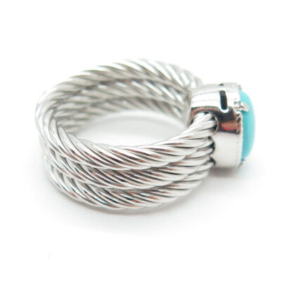 925 Sterling Silver Italy Sleeping Beauty Turquoise Multi-Row Ring Size 6.25