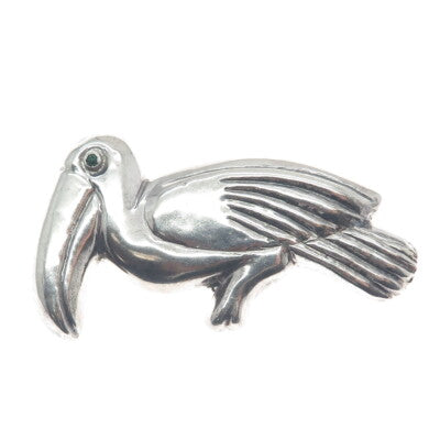 925 Sterling Silver Vintage Mexico Toucan Bird Oxidized Pin Brooch