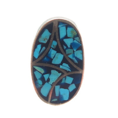 Old Pawn 925 Sterling Silver Vintage Southwestern Turquoise Inlay Ring Size 8.5