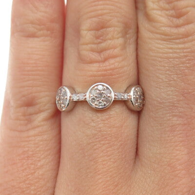 925 Sterling Silver 2-Tone Real Round-Cut Diamond Station Ring Size 6