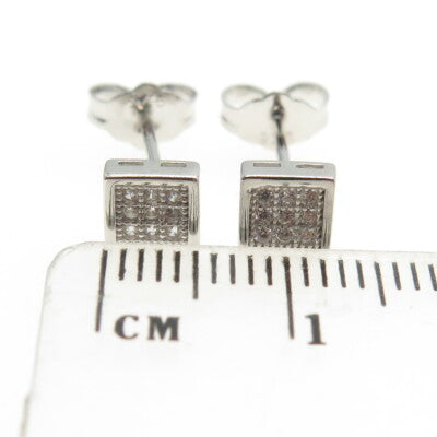 925 Sterling Silver Round-Cut Shaped C Z Square Stud Earrings