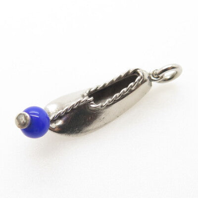 925 Sterling Silver Vintage Blue Glass Aladdin Khussa Slipper Charm Pendant
