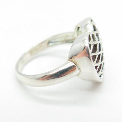 ROSS SIMONS 925 Sterling Silver Red Enamel Heart Mesh Ring Size 6
