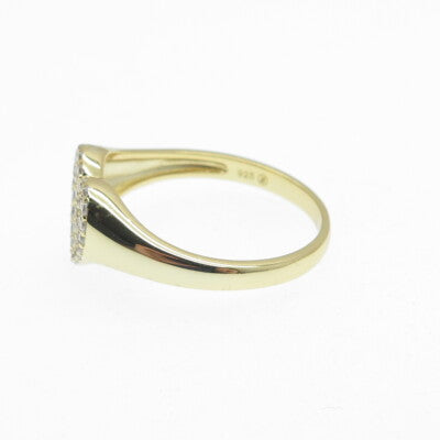 925 Sterling Silver Gold Plated Round-Cut Shaped C Z Heart Ring Size 9
