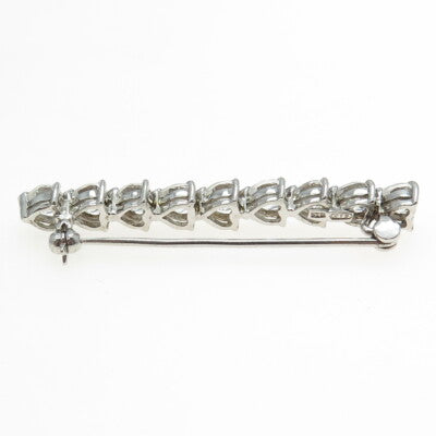 925 Sterling Silver Heart-Cut C Z Bar Pin Brooch