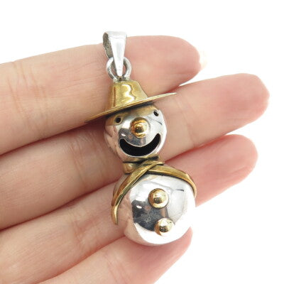 925 Sterling Silver 2-Tone Antique Art Deco Mexico Snowman Pendant