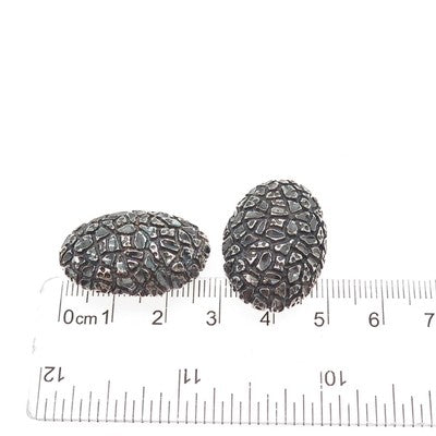 925 Sterling Silver Vintage Modernist Nugget Dome Oxidized Clip On Earrings