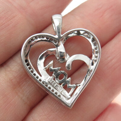 SUN 925 Sterling Silver Rose Gold Plated Real Diamond "MOM" Heart Pendant
