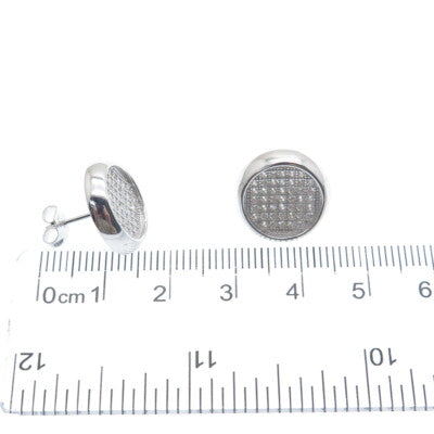925 Sterling Silver Round-Cut C Z Sparkle Disc Stud Earrings