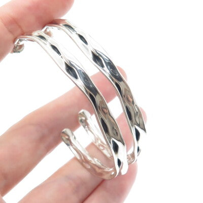 HAGIT GORALI 925 Sterling Silver Vintage Israel Modernist Hoop Earrings