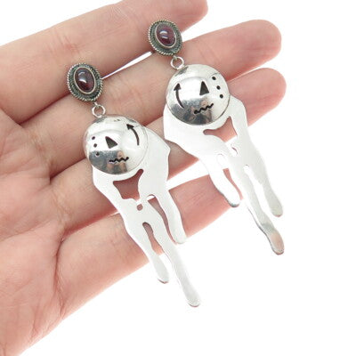 925 Sterling Silver Vintage Real Tourmaline Modernist Shadow Box Dangle Earrings