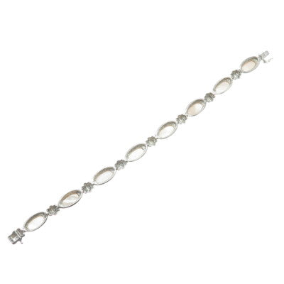 MICHELLE ALBALA 925 Sterling Silver Vintage Real MOP Oval Link Bracelet 7.25"