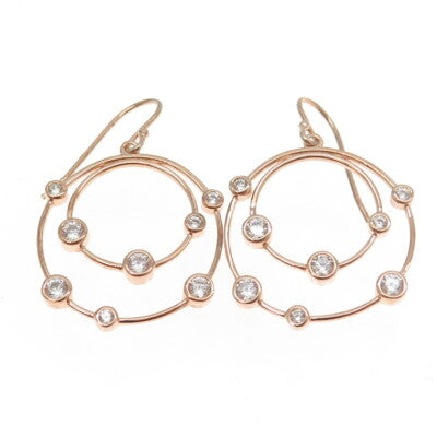 925 Sterling Silver Rose Gold Plated Round-Cut C Z Circle Dangling Earrings