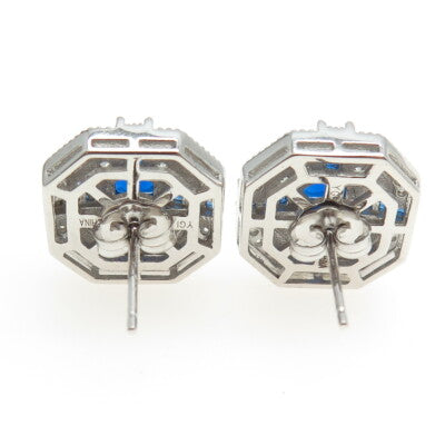 925 Sterling Silver White & Blue C Z Earrings
