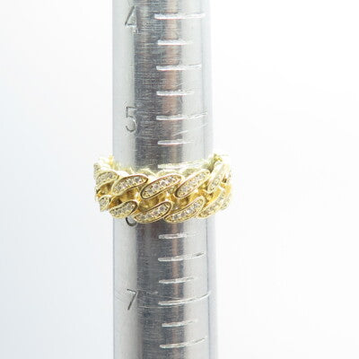 925 Sterling Silver Gold Plated Pave C Z Cuban Chain Band Ring Size 6