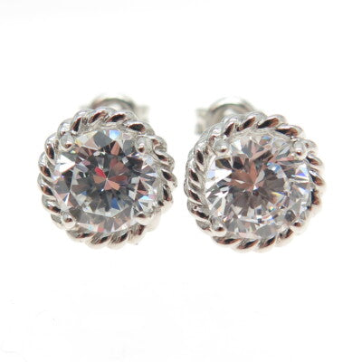 925 Sterling Silver Round-Cut C Z Roped Stud Earrings