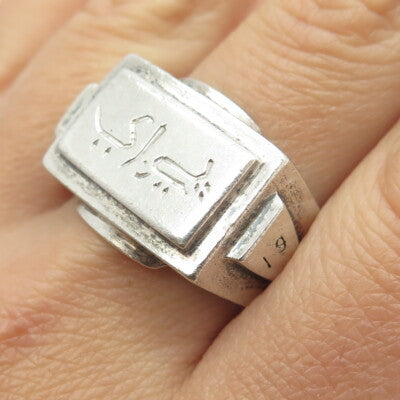 925 Sterling Silver Antique 1943 Egyptian Symbols Signet Ring Size 10.75