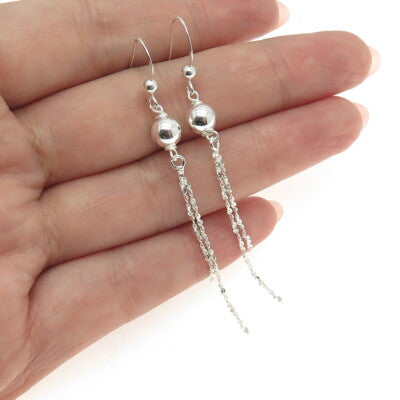 925 Sterling Silver Ball Tassel Dangle Earrings