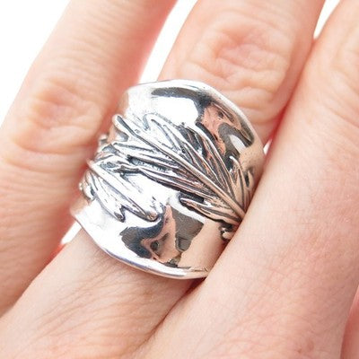 HAGIT GORALI 925 Sterling Silver Vintage Israel Modernist Feather Ring Size 6.25