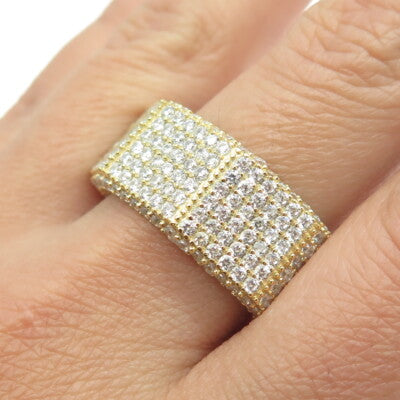925 Sterling Silver Gold Plated C Z All Around Eternity Band Ring Size 12.75