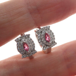 925 Sterling Silver Marquise-Cut Pink & Round-Cut White C Z Hoop Earrings