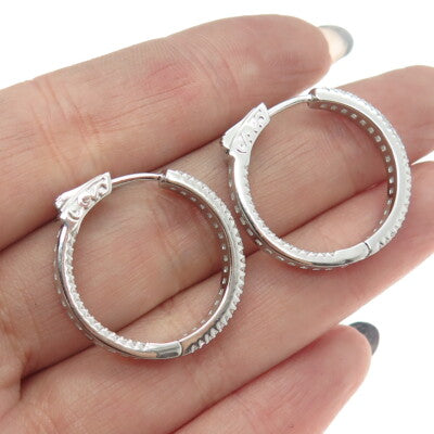 925 Sterling Silver Multi-Cut C Z In & Out Hoop Earrings