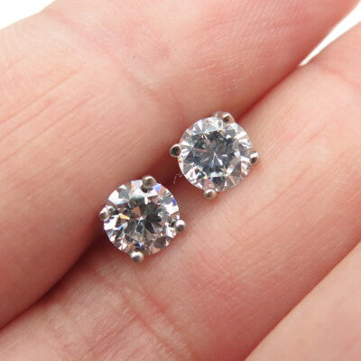 925 Sterling Silver Round-Cut C Z Stud Earrings