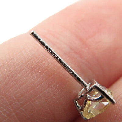925 Sterling Silver Heart-Cut Shaped Canary C Z Stud Earrings