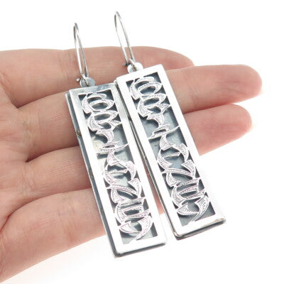 925 Sterling Silver Vintage "Brithney" Name Bar Oxidized Earrings