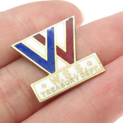GREENDUCK 925 Sterling Silver GP Enamel Antique '30s War Finance Corporation Pin