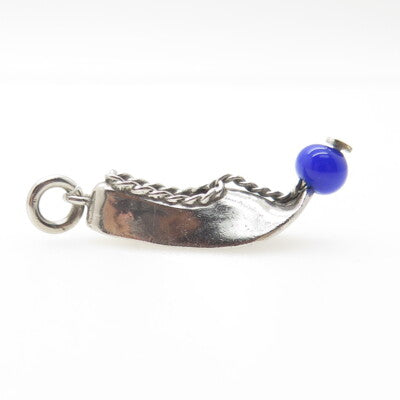 925 Sterling Silver Vintage Blue Glass Aladdin Khussa Slipper Charm Pendant