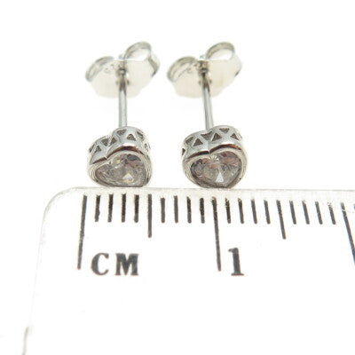 925 Sterling Silver Heart-Cut C Z Stud Earrings