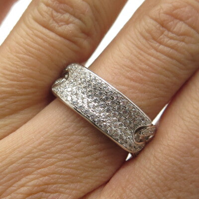 925 Sterling Silver Pave C Z Cuban Chain Band Ring Size 7