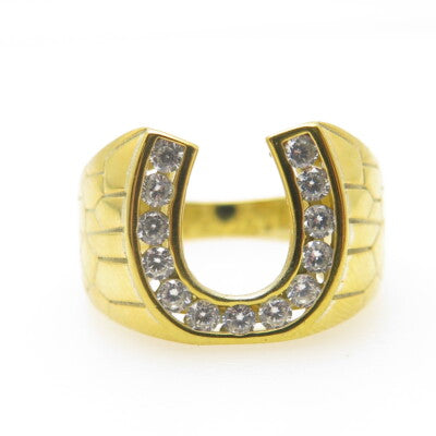 925 Sterling Silver Gold Plated Round-Cut C Z Horseshoe Ring Size 8.75