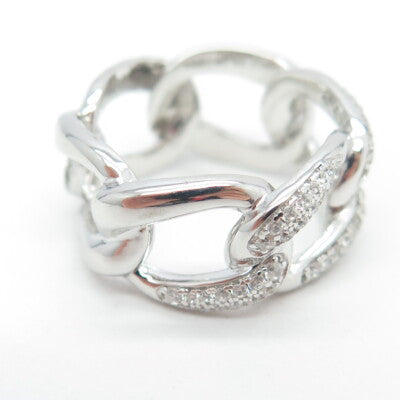 925 Sterling Silver C Z Cuban Chain Band Ring Size 7.25